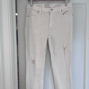 Free People Cream Fringed-Bottom Jeggings; Size 27